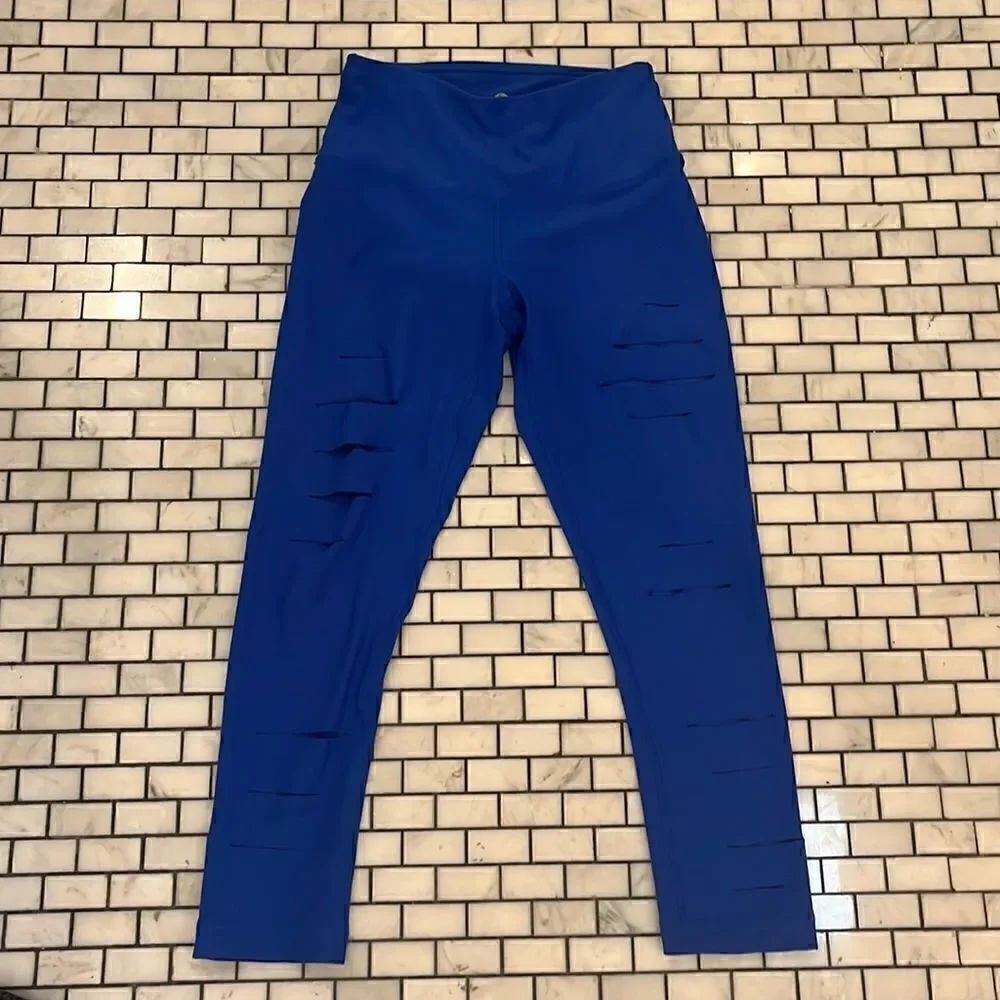 90 Degree by Reflex royal blue spandex legging with cut out rips on thighs XS
